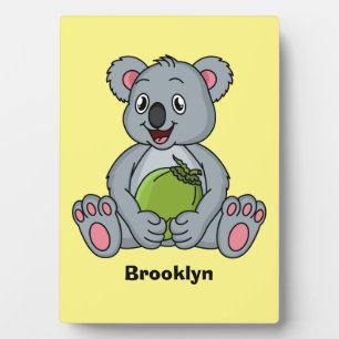 Cute koala and coconut cartoon illustration plaque