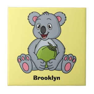 Cute koala and coconut cartoon illustration tile
