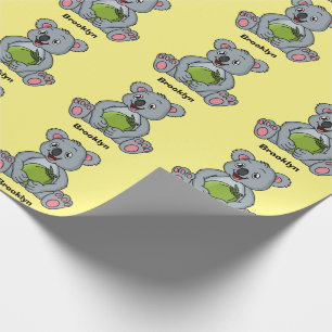 Cute koala and coconut cartoon illustration wrapping paper