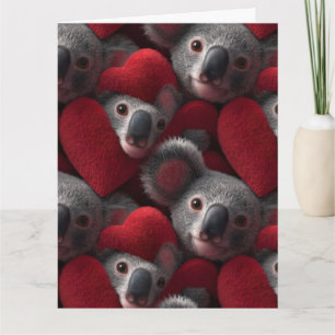 Cute Koala and Red Heart Seamless Pattern Card