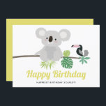 Cute Koala and Toucan Tropical Happy Birthday<br><div class="desc">Send birthday wishes and greetings with this tropical birthday card. It features illustrations of cute koala and toucan with monstera and other tropical leaves. Personalize by adding your own details. This cute birthday card will be perfect for summer birthday parties. Matching items are available.</div>