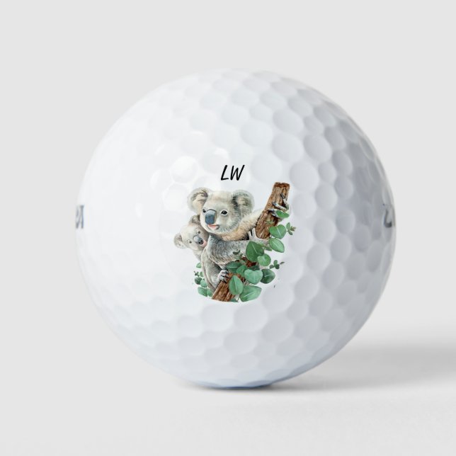 Cute Koala Australian Bear Animal Art Monogram Art Golf Balls (Front)
