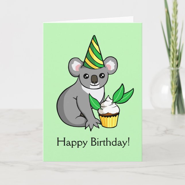 Cute Koala avec dessin de gâteau Bonne carte d'ann (Devant)