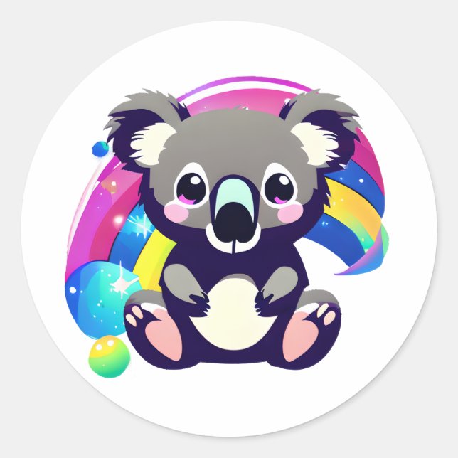 Cute Koala Bear and Rainbow  Classic Round Sticker (Front)
