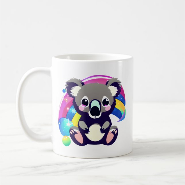 Cute Koala Bear and Rainbow Personalized Coffee Mug (Left)