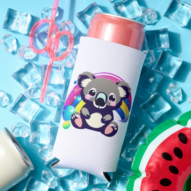 Cute Koala Bear and Rainbow Personalized Seltzer Can Cooler (In Situ Summer)