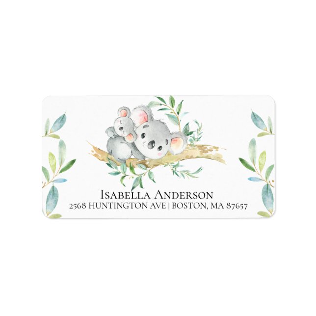Cute Koala Bear  Baby Boy Shower Address Label (Front)