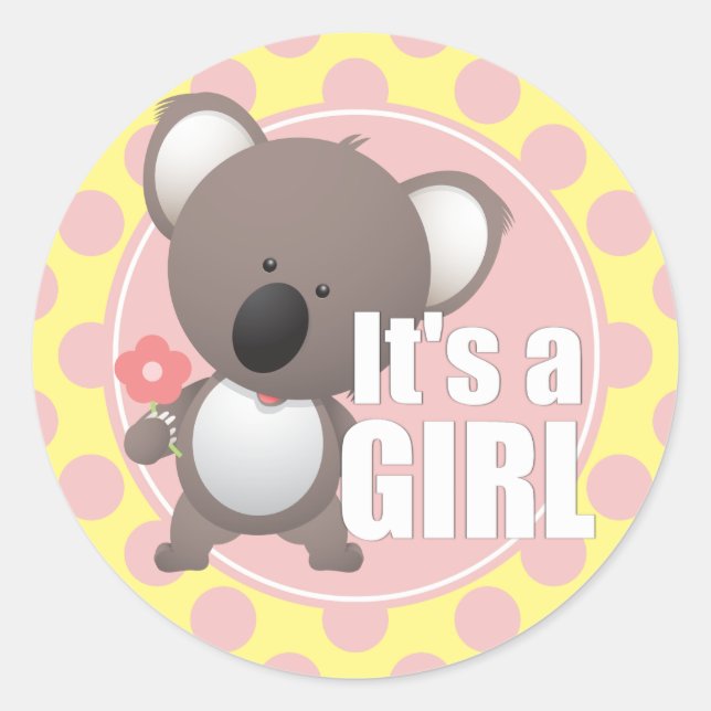 Cute Koala Bear Baby Girl Classic Round Sticker (Front)