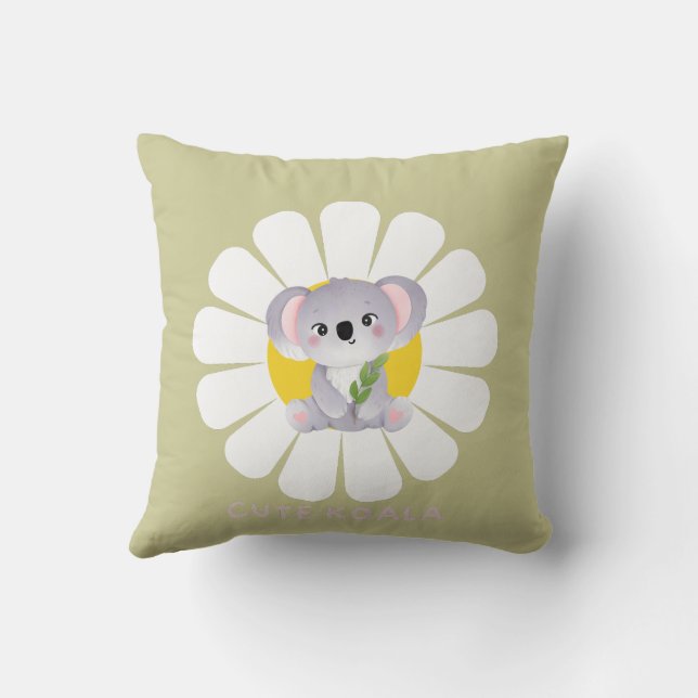 Cute koala Bear daisy flower Zoo Animal Love Throw Pillow (Back)