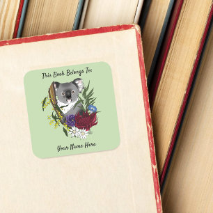 Cute Koala Bear Green Australian Bookplate Square Sticker