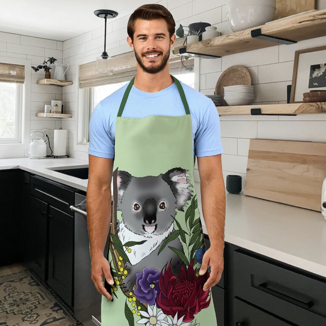 Cute Koala Bear Green Australian Wildlife Floral Apron (Creator Uploaded)