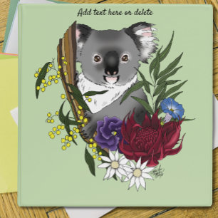 Cute Koala Bear Green Australian Wildlife Floral Binder