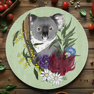 Cute Koala Bear Green Australian Wildlife Floral Cutting Board