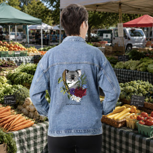 Cute Koala Bear Green Australian Wildlife Floral Denim Jacket