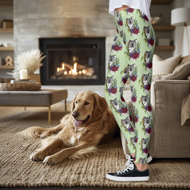 Cute Koala Bear Green Australian Wildlife Floral Leggings (Creator Uploaded)