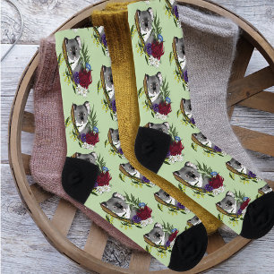 Cute Koala Bear Green Australian Wildlife Floral Socks