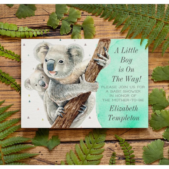 Cute Koala Bear It's a Boy Teal Baby Shower Invitation (Creator Uploaded)