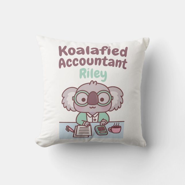 Cute Koala Bear Koalafied Accountant Funny Pun Throw Pillow (Front)