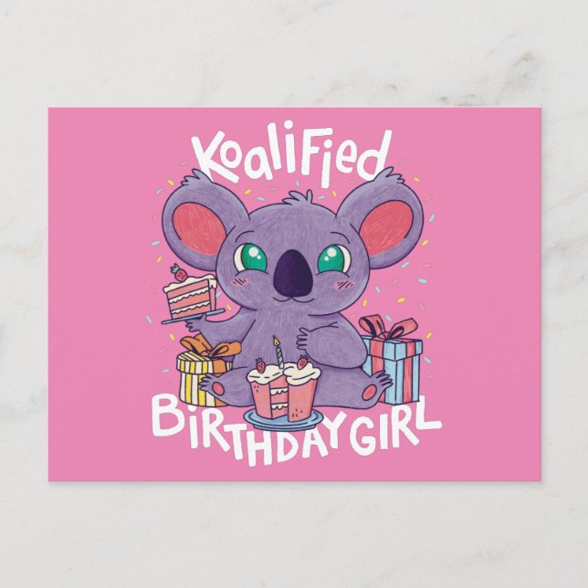 Cute Koala Bear Koalified Birthday Girl Pink Postcard (Front)