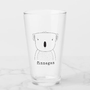 Cute Koala Bear Line Illustration Custom Name Glass