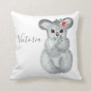 Cute Koala Bear Name Floral Modern Simple Throw Pillow
