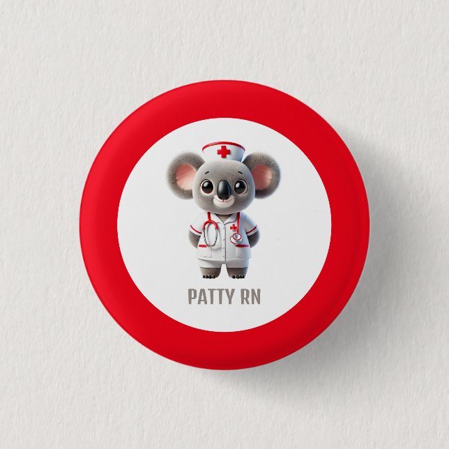 Cute Koala Bear Nurse with Red Stethoscope 1 Inch Round Button (Front)