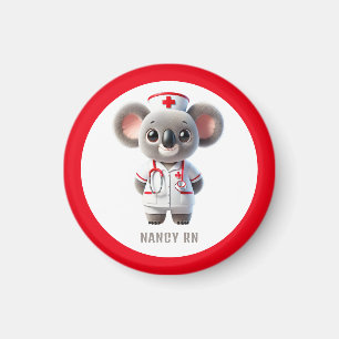 Cute Koala Bear Nurse with Red Stethoscope Magnet