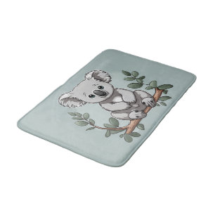 Cute koala bear on teal bath mat