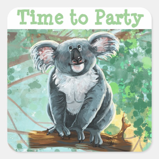 Cute Koala Bear Party Centre Square Sticker (Front)