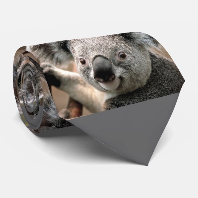 Cute Koala Bear Photo Tie (grey background) (Rolled)