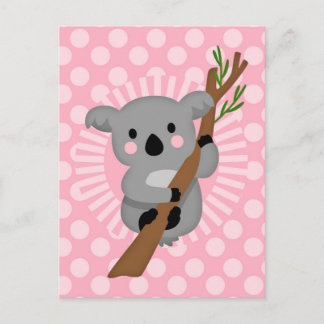 Cute Koala Bear - Pink Grey Girl Postcard