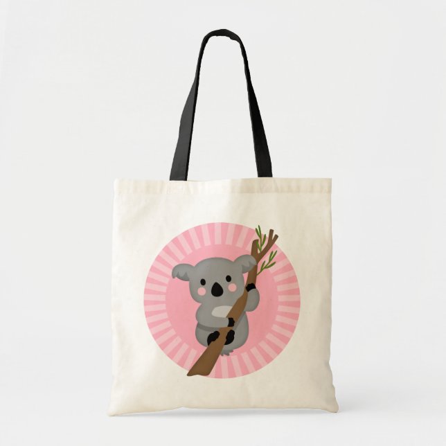 Cute Koala Bear - Pink Grey Girl Tote Bag (Front)