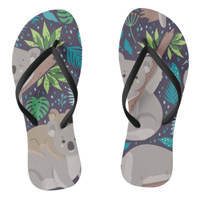 Cute Koala Bear Tropical Leaves Flip Flops (Footbed)