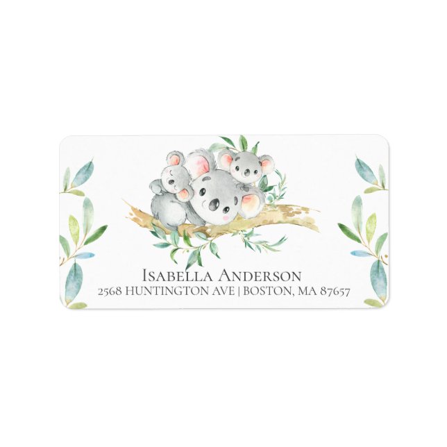 Cute Koala Bear Twins Baby Boy Shower Label (Front)