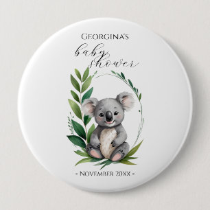 Cute Koala Bear Watercolor Green Baby Shower 4 Inch Round Button
