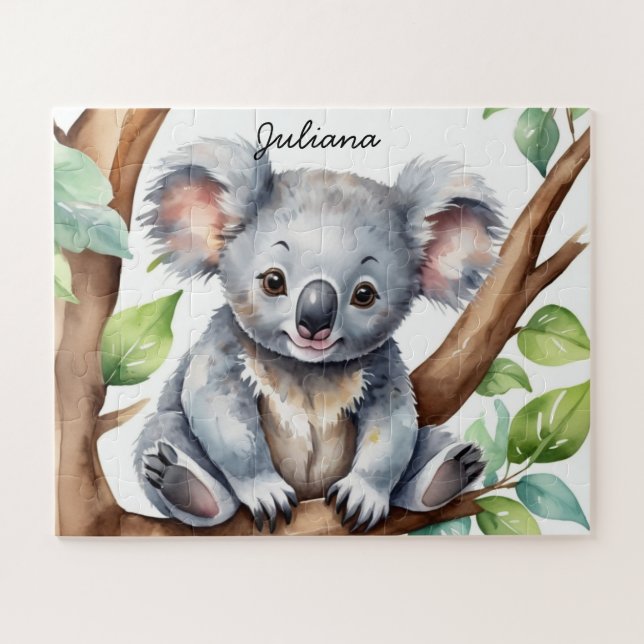 Cute Koala Bear Watercolor Personalized Jigsaw Puzzle (Horizontal)