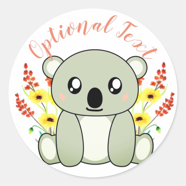 Cute Koala Bear with Flowers Classic Round Sticker (Front)