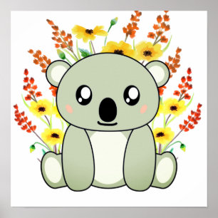 Cute Koala Bear with Flowers  Poster