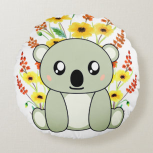 Cute Koala Bear with Flowers Round Pillow