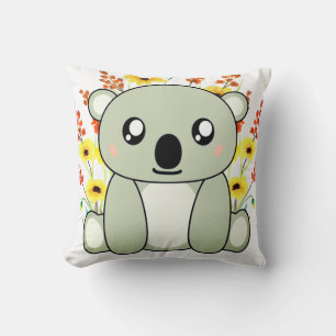 Cute Koala Bear with Flowers Throw Pillow