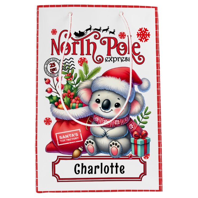 Cute Koala Chirstmas Personalized Name Medium Gift Bag (Front)