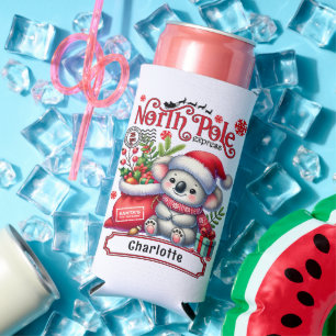 Cute Koala Chirstmas Personalized Name Seltzer Can Cooler