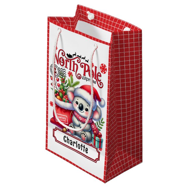 Cute Koala Chirstmas Personalized Name Small Gift Bag (Front Angled)