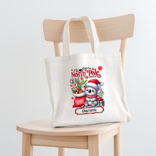 Cute Koala Chirstmas Personalized Name Tote Bag