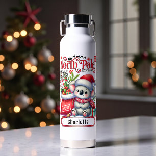 Cute Koala Chirstmas Personalized Name Water Bottle