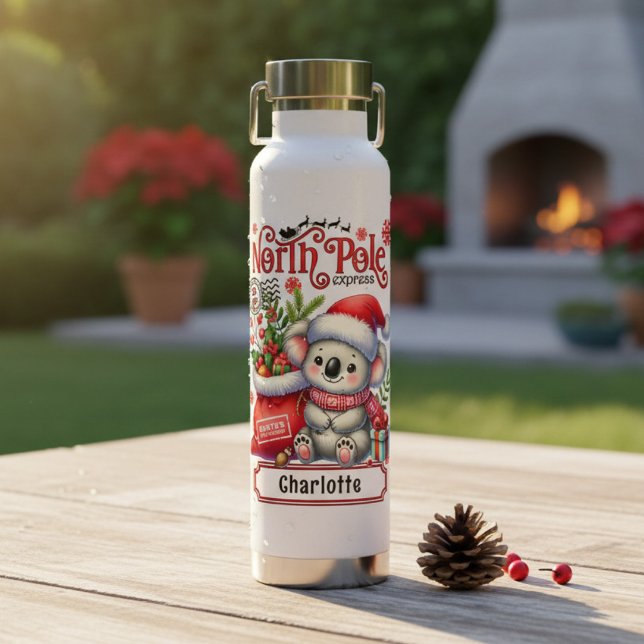 Cute Koala Chirstmas Personalized Name Water Bottle (Creator Uploaded)