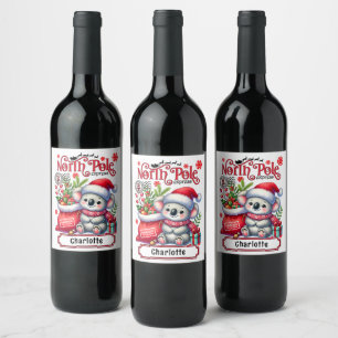 Cute Koala Chirstmas Personalized Name Wine Label