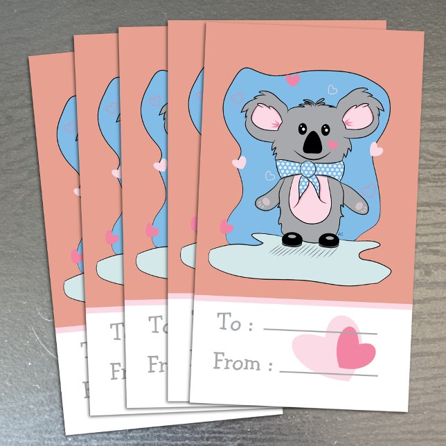 Cute Koala Classroom Valentine's Day Folded Cards (Front of cards.)