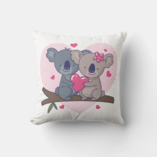 Cute Koala Couple with Red Heart Throw Pillow