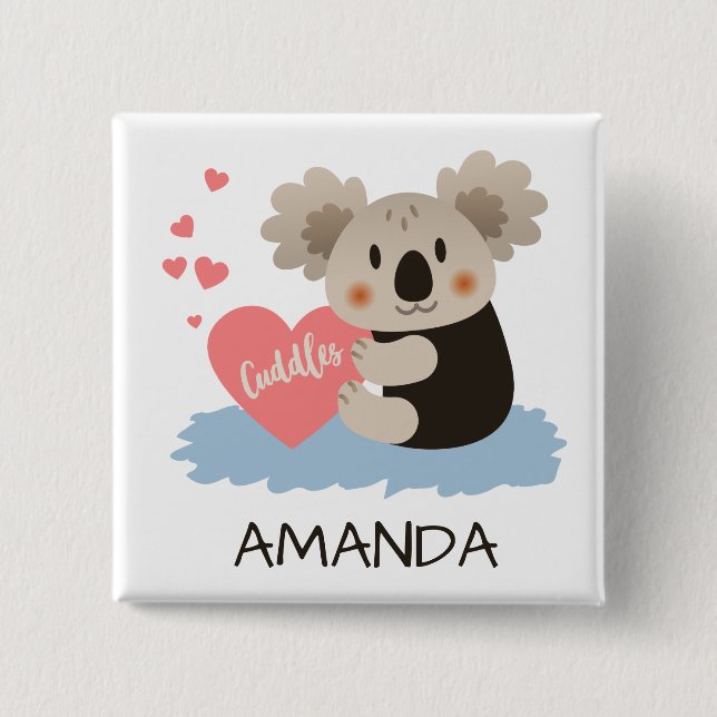Cute Koala Cuddles ID386 2 Inch Square Button (Front)